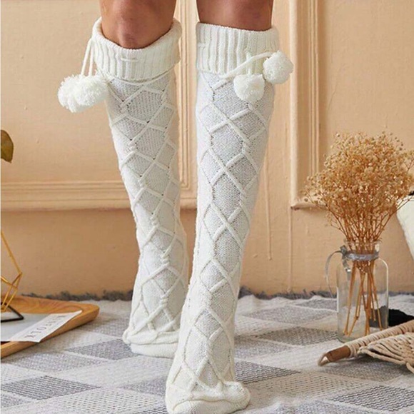 Women's Knitted Knee-High Socks Winter Stockings Leg Warmers Boot Socks - Picture 2 of 3